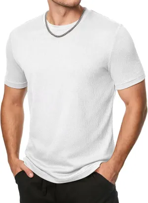 Men's T-Shirts Cotton Short Sleeve Crewneck Textured Knit Tees Shirts Summer Casual Solid Basic Tops