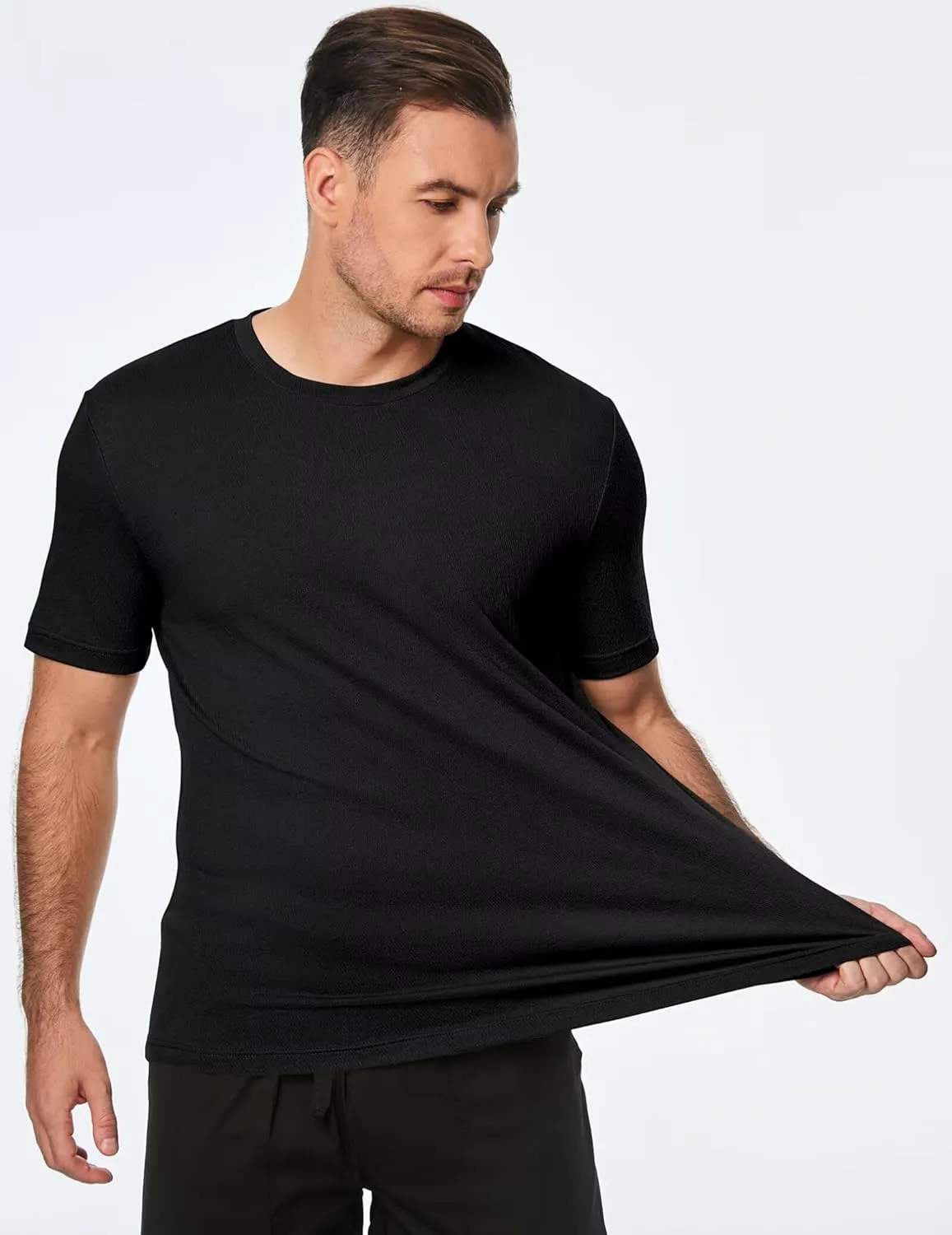 Men's T-Shirts Cotton Short Sleeve Crewneck Textured Knit Tees Shirts Summer Casual Solid Basic Tops
