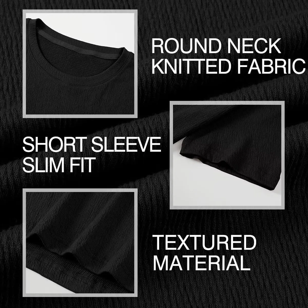 Men's T-Shirts Cotton Short Sleeve Crewneck Textured Knit Tees Shirts Summer Casual Solid Basic Tops