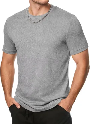 Men's T-Shirts Cotton Short Sleeve Crewneck Textured Knit Tees Shirts Summer Casual Solid Basic Tops