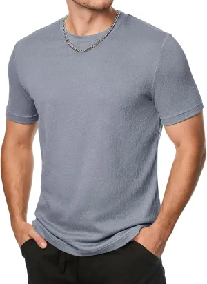 Men's T-Shirts Cotton Short Sleeve Crewneck Textured Knit Tees Shirts Summer Casual Solid Basic Tops