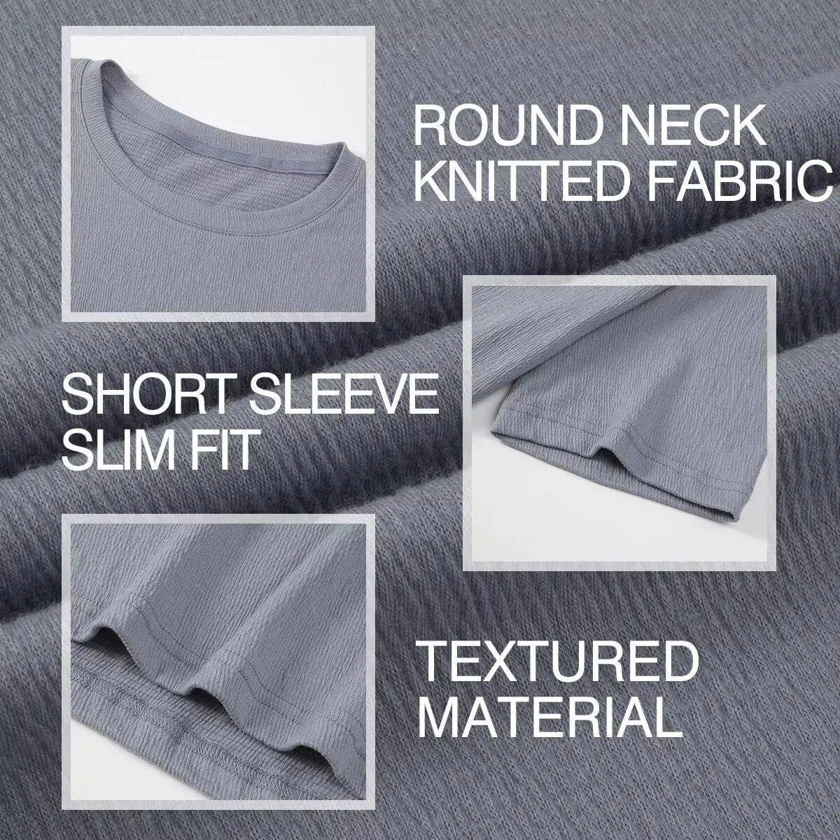 Men's T-Shirts Cotton Short Sleeve Crewneck Textured Knit Tees Shirts Summer Casual Solid Basic Tops