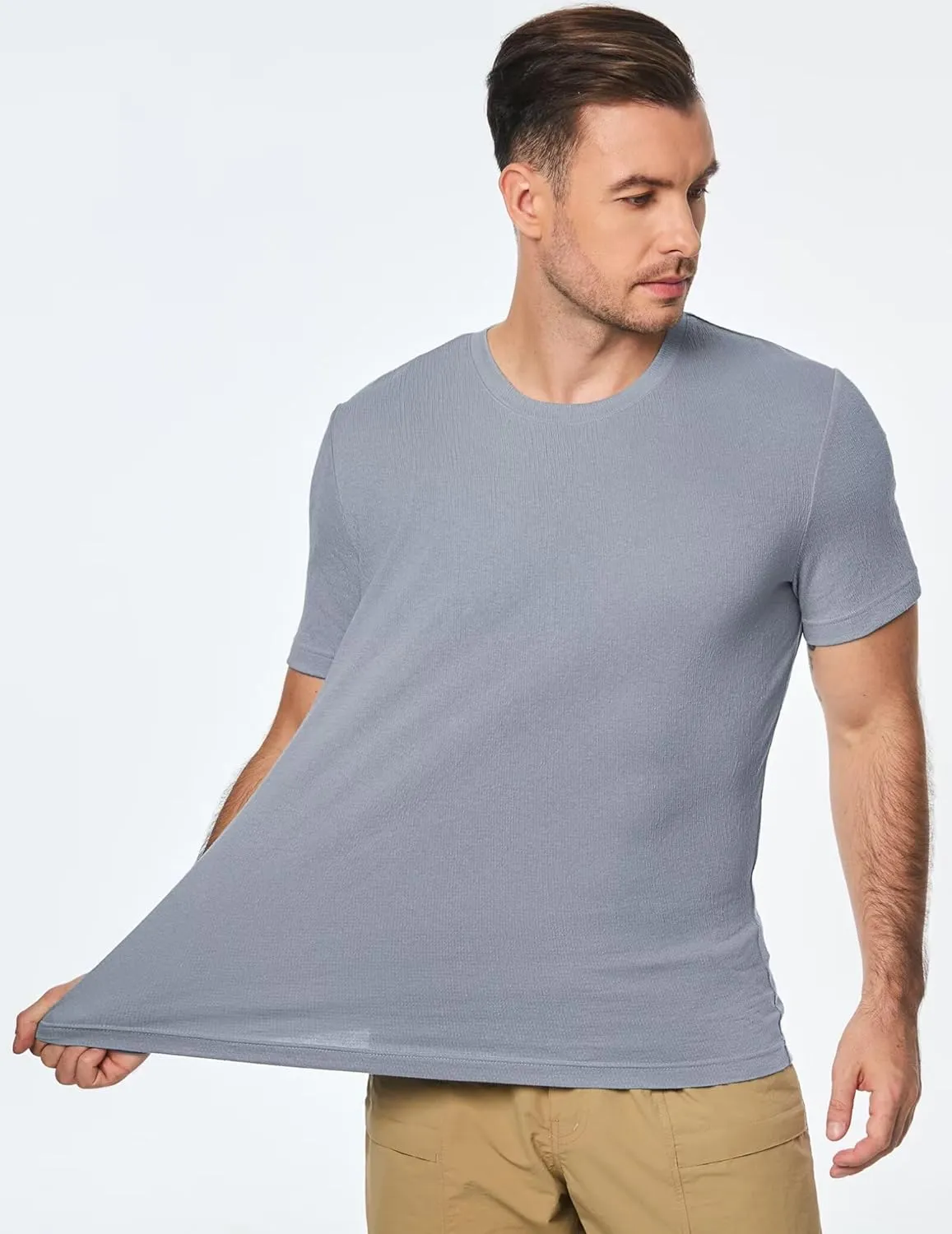 Men's T-Shirts Cotton Short Sleeve Crewneck Textured Knit Tees Shirts Summer Casual Solid Basic Tops
