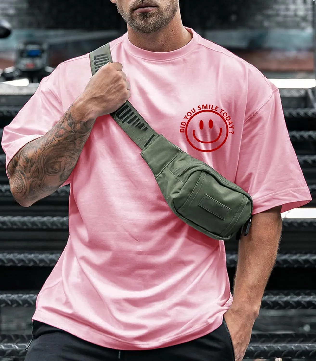 Men's T Shirts Smile Face Graphic Tees Oversized Tshirts Heavyweight Athletic Workout Short Sleeve Cotton Tops