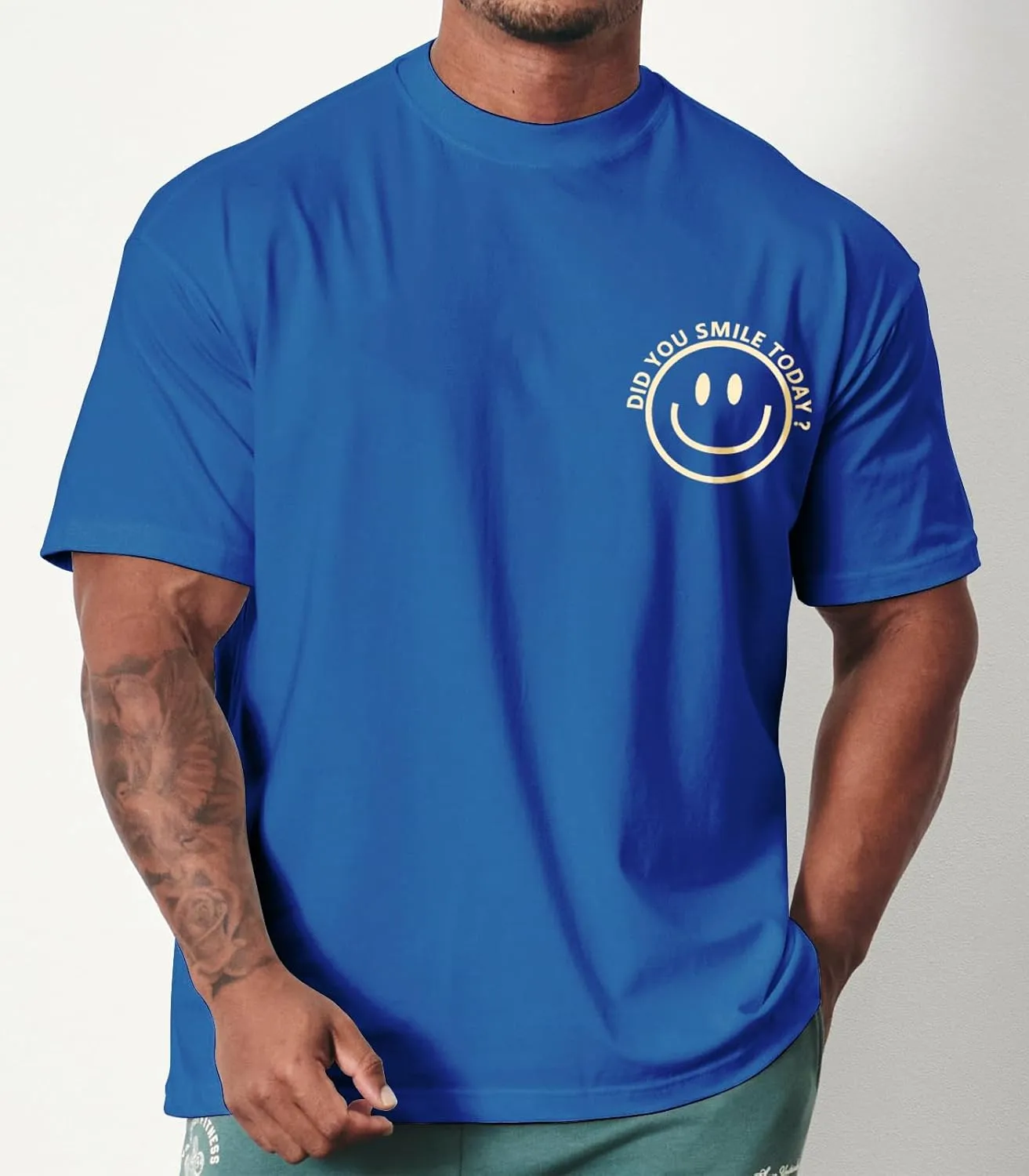 Men's T Shirts Smile Face Graphic Tees Oversized Tshirts Heavyweight Athletic Workout Short Sleeve Cotton Tops