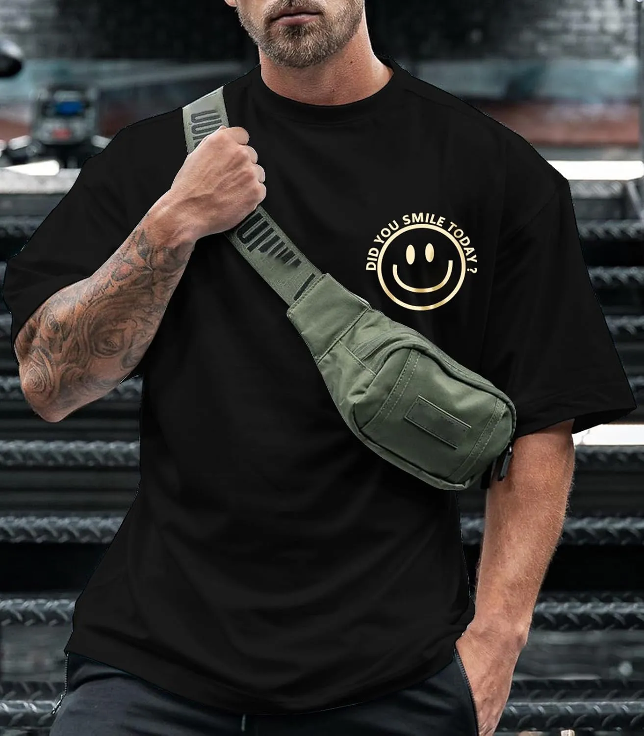 Men's T Shirts Smile Face Graphic Tees Oversized Tshirts Heavyweight Athletic Workout Short Sleeve Cotton Tops