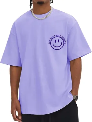 Men's T Shirts Smile Face Graphic Tees Oversized Tshirts Heavyweight Athletic Workout Short Sleeve Cotton Tops