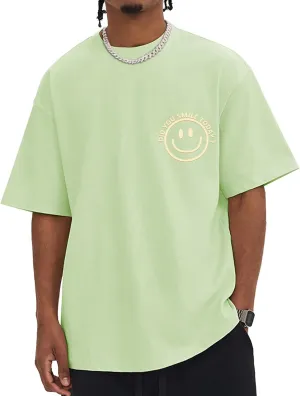 Men's T Shirts Smile Face Graphic Tees Oversized Tshirts Heavyweight Athletic Workout Short Sleeve Cotton Tops