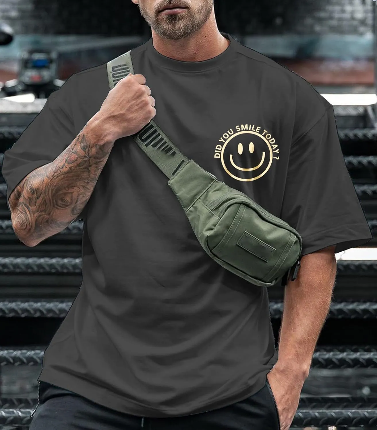 Men's T Shirts Smile Face Graphic Tees Oversized Tshirts Heavyweight Athletic Workout Short Sleeve Cotton Tops