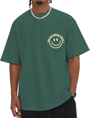 Men's T Shirts Smile Face Graphic Tees Oversized Tshirts Heavyweight Athletic Workout Short Sleeve Cotton Tops
