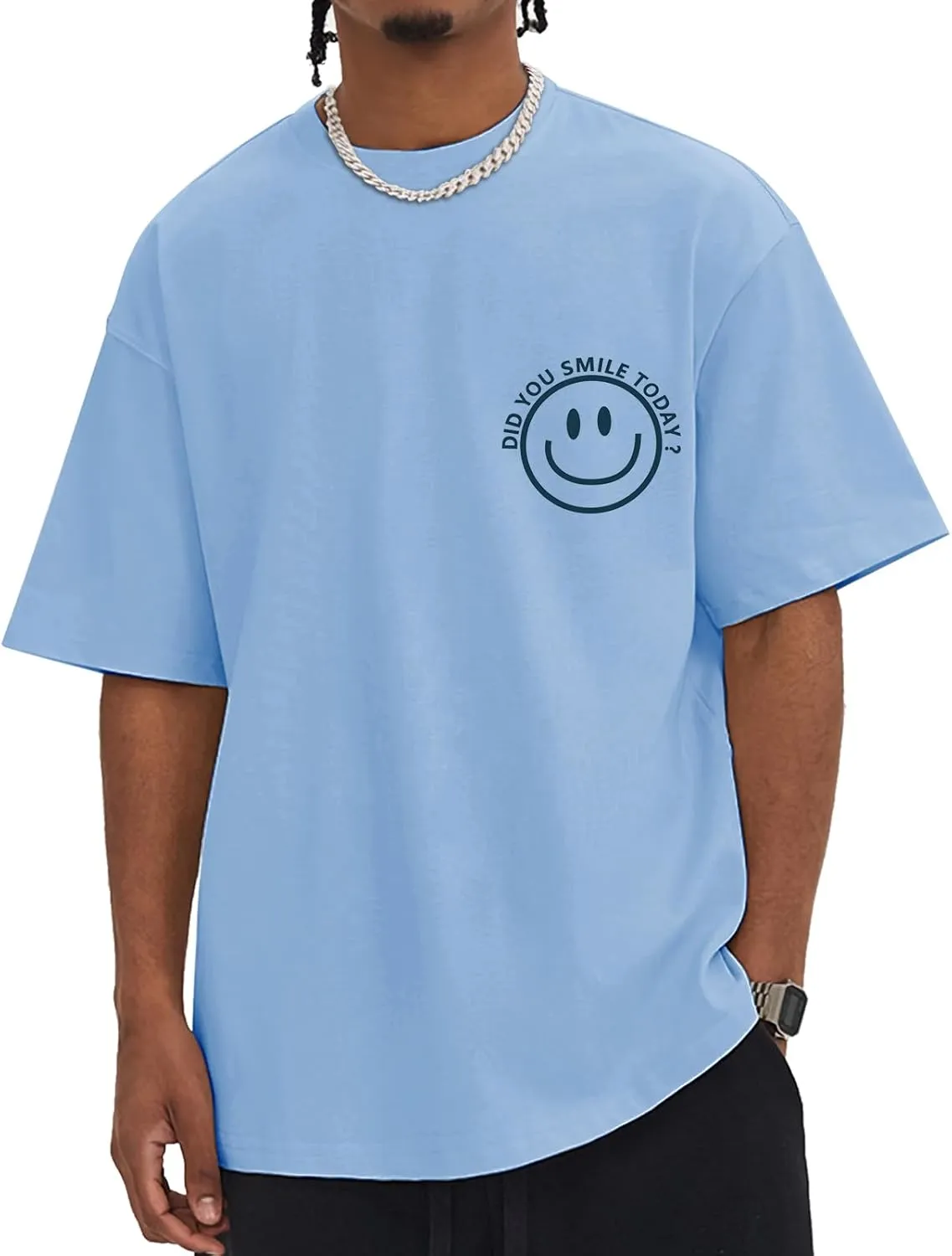 Men's T Shirts Smile Face Graphic Tees Oversized Tshirts Heavyweight Athletic Workout Short Sleeve Cotton Tops
