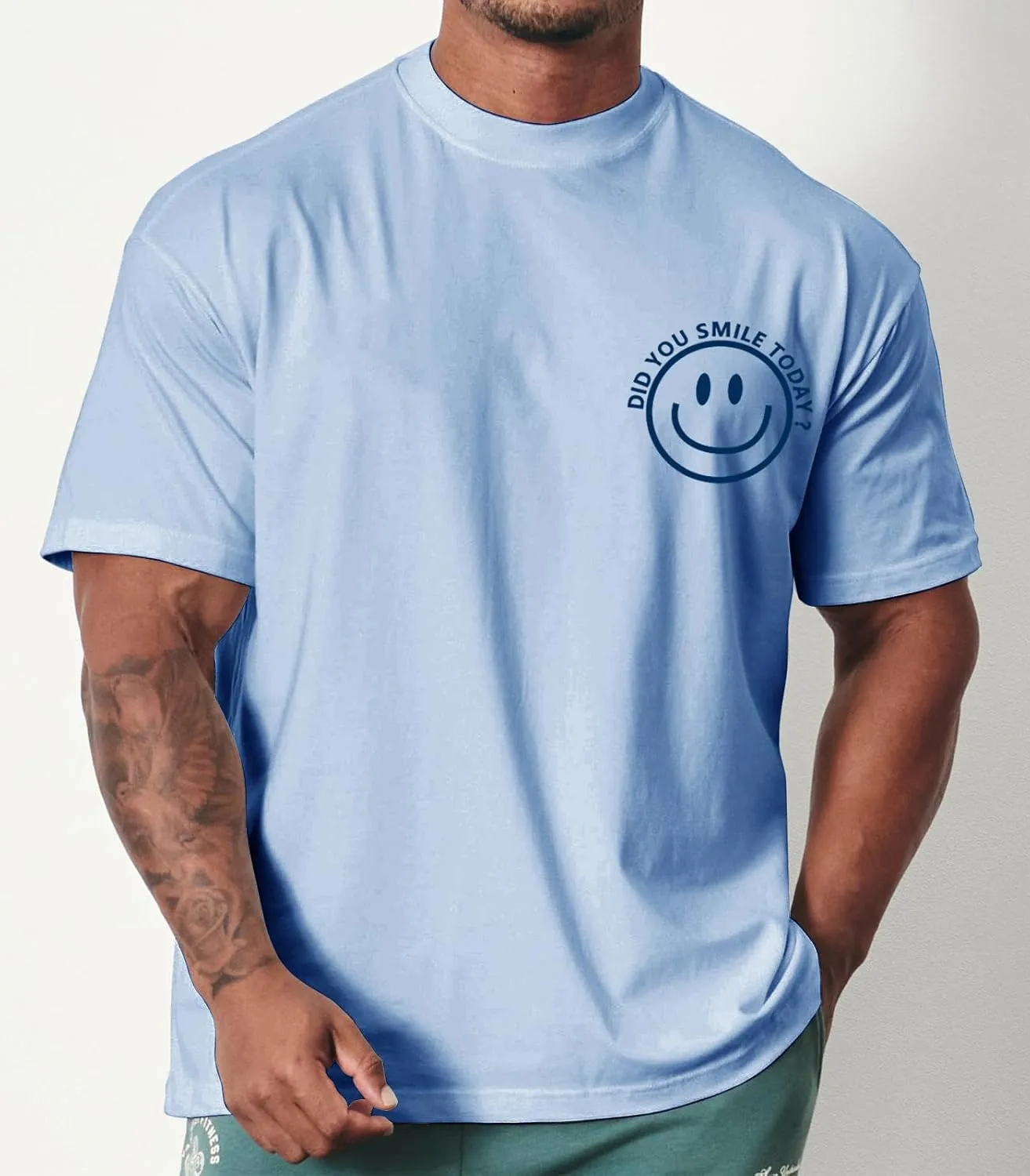 Men's T Shirts Smile Face Graphic Tees Oversized Tshirts Heavyweight Athletic Workout Short Sleeve Cotton Tops