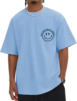 Men's T Shirts Smile Face Graphic Tees Oversized Tshirts Heavyweight Athletic Workout Short Sleeve Cotton Tops
