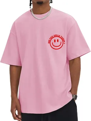 Men's T Shirts Smile Face Graphic Tees Oversized Tshirts Heavyweight Athletic Workout Short Sleeve Cotton Tops