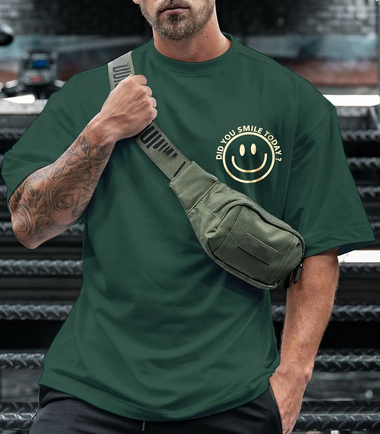 Men's T Shirts Smile Face Graphic Tees Oversized Tshirts Heavyweight Athletic Workout Short Sleeve Cotton Tops