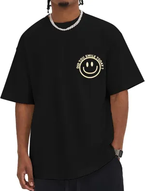 Men's T Shirts Smile Face Graphic Tees Oversized Tshirts Heavyweight Athletic Workout Short Sleeve Cotton Tops