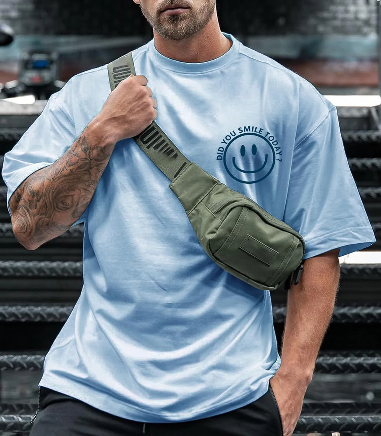 Men's T Shirts Smile Face Graphic Tees Oversized Tshirts Heavyweight Athletic Workout Short Sleeve Cotton Tops