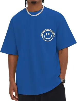 Men's T Shirts Smile Face Graphic Tees Oversized Tshirts Heavyweight Athletic Workout Short Sleeve Cotton Tops