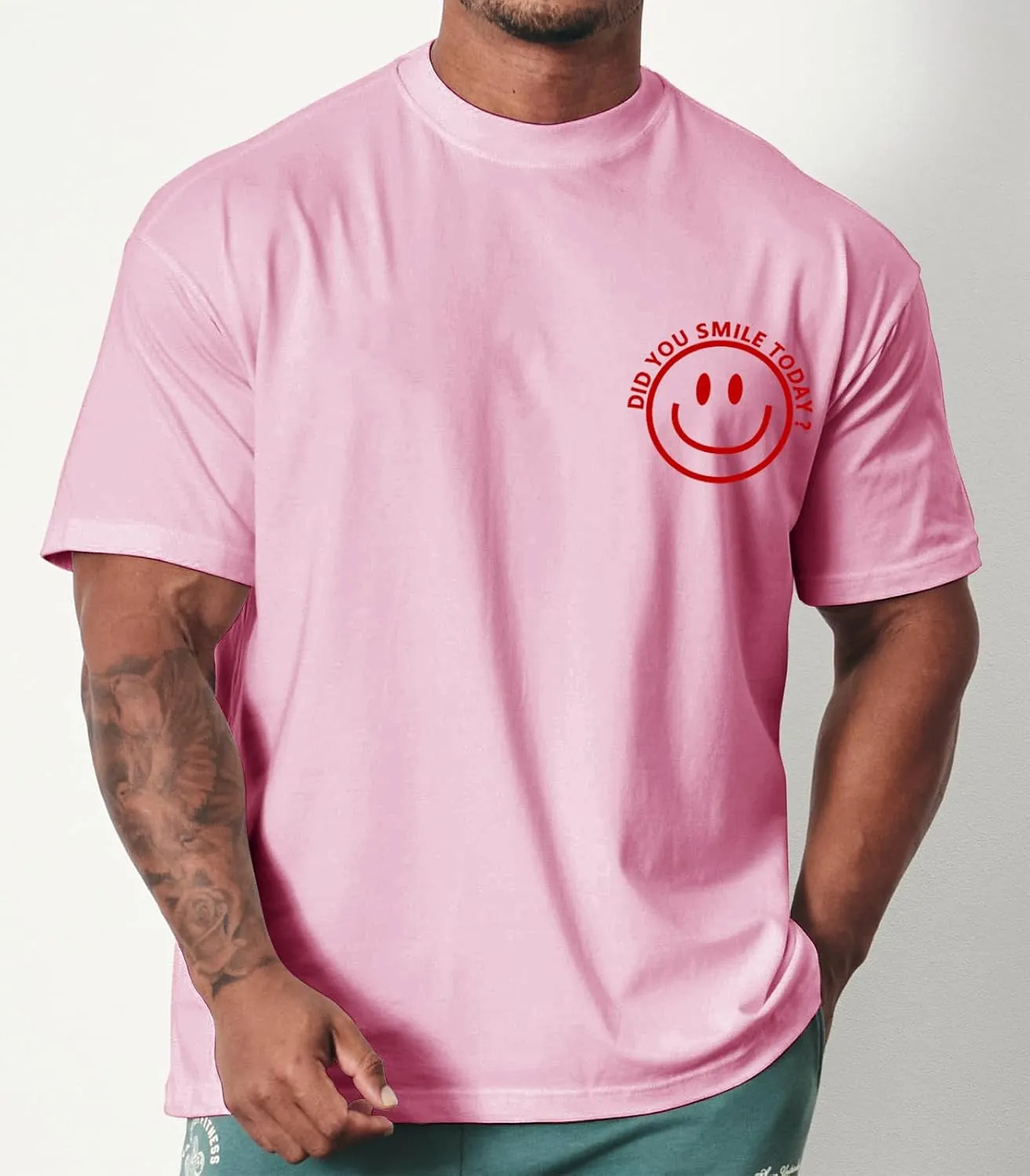 Men's T Shirts Smile Face Graphic Tees Oversized Tshirts Heavyweight Athletic Workout Short Sleeve Cotton Tops