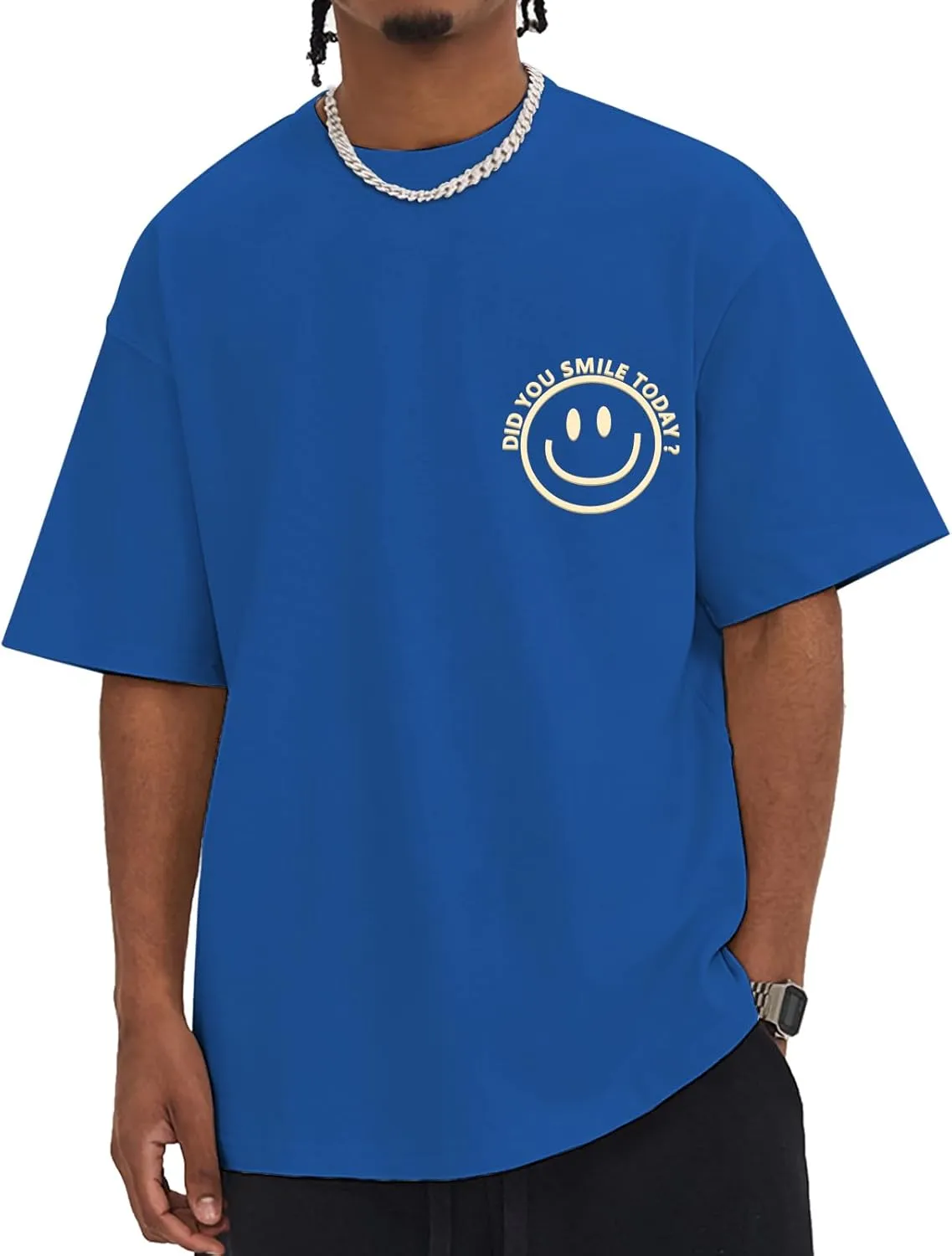 Men's T Shirts Smile Face Graphic Tees Oversized Tshirts Heavyweight Athletic Workout Short Sleeve Cotton Tops