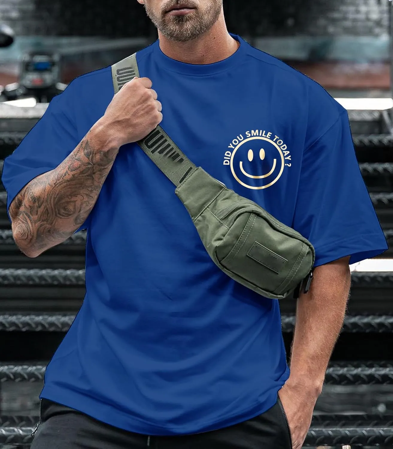 Men's T Shirts Smile Face Graphic Tees Oversized Tshirts Heavyweight Athletic Workout Short Sleeve Cotton Tops