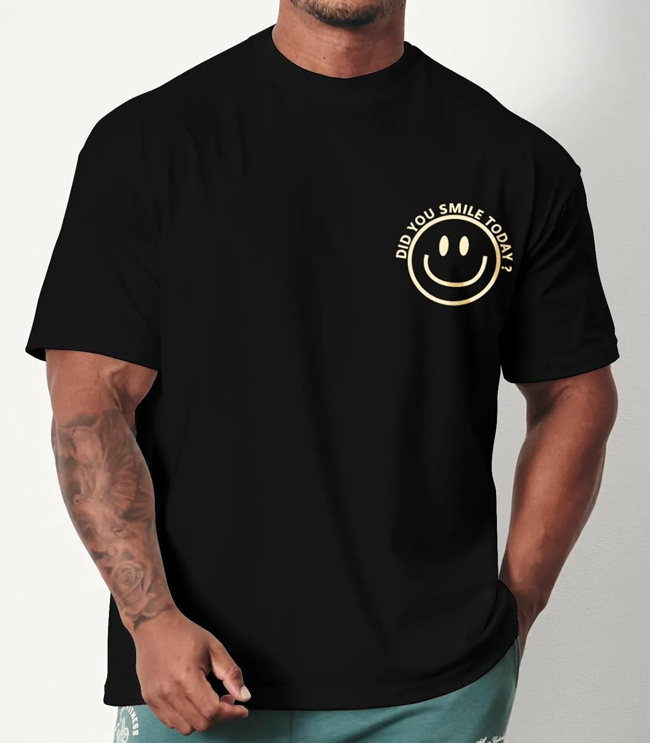 Men's T Shirts Smile Face Graphic Tees Oversized Tshirts Heavyweight Athletic Workout Short Sleeve Cotton Tops