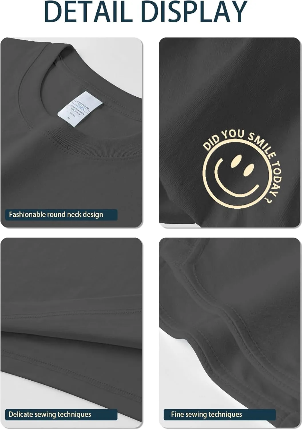 Men's T Shirts Smile Face Graphic Tees Oversized Tshirts Heavyweight Athletic Workout Short Sleeve Cotton Tops