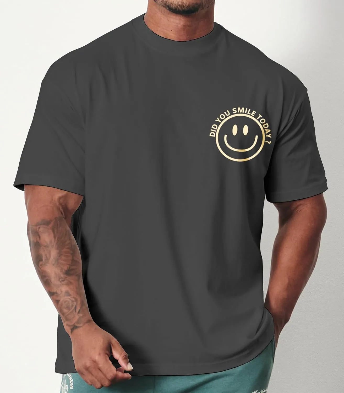 Men's T Shirts Smile Face Graphic Tees Oversized Tshirts Heavyweight Athletic Workout Short Sleeve Cotton Tops