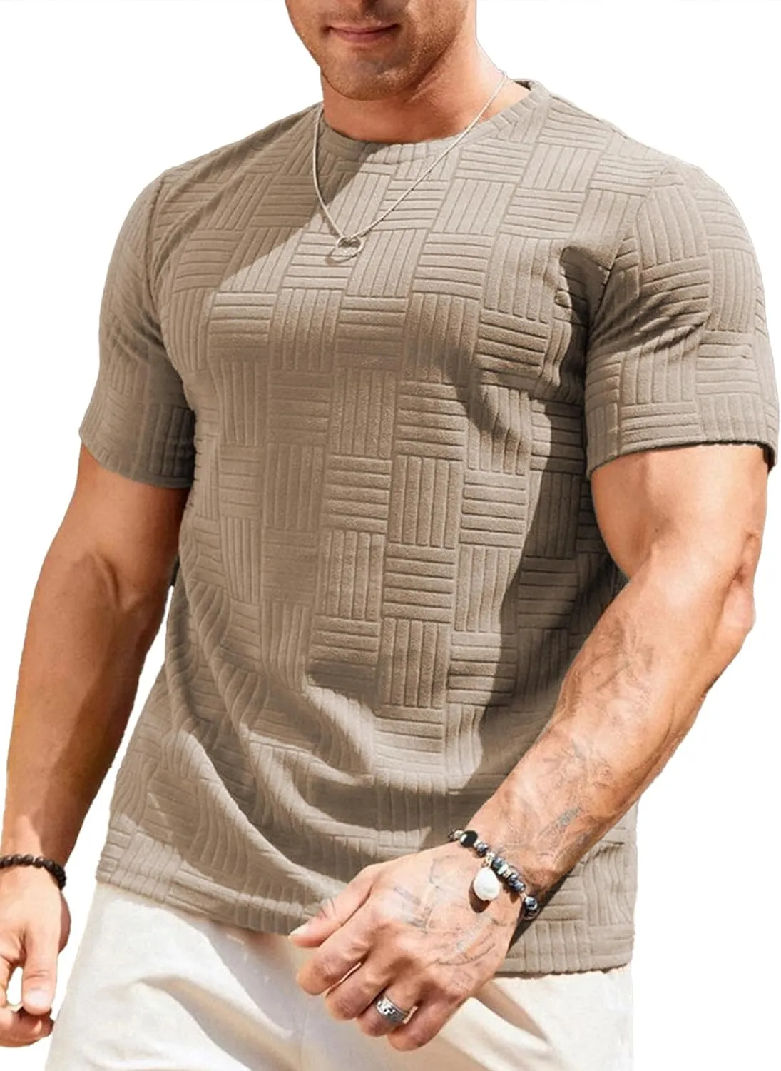 Men's T Shirts Summer Crewneck Tee Shirts Casual Textured Short Sleeve Pullover Tshirts