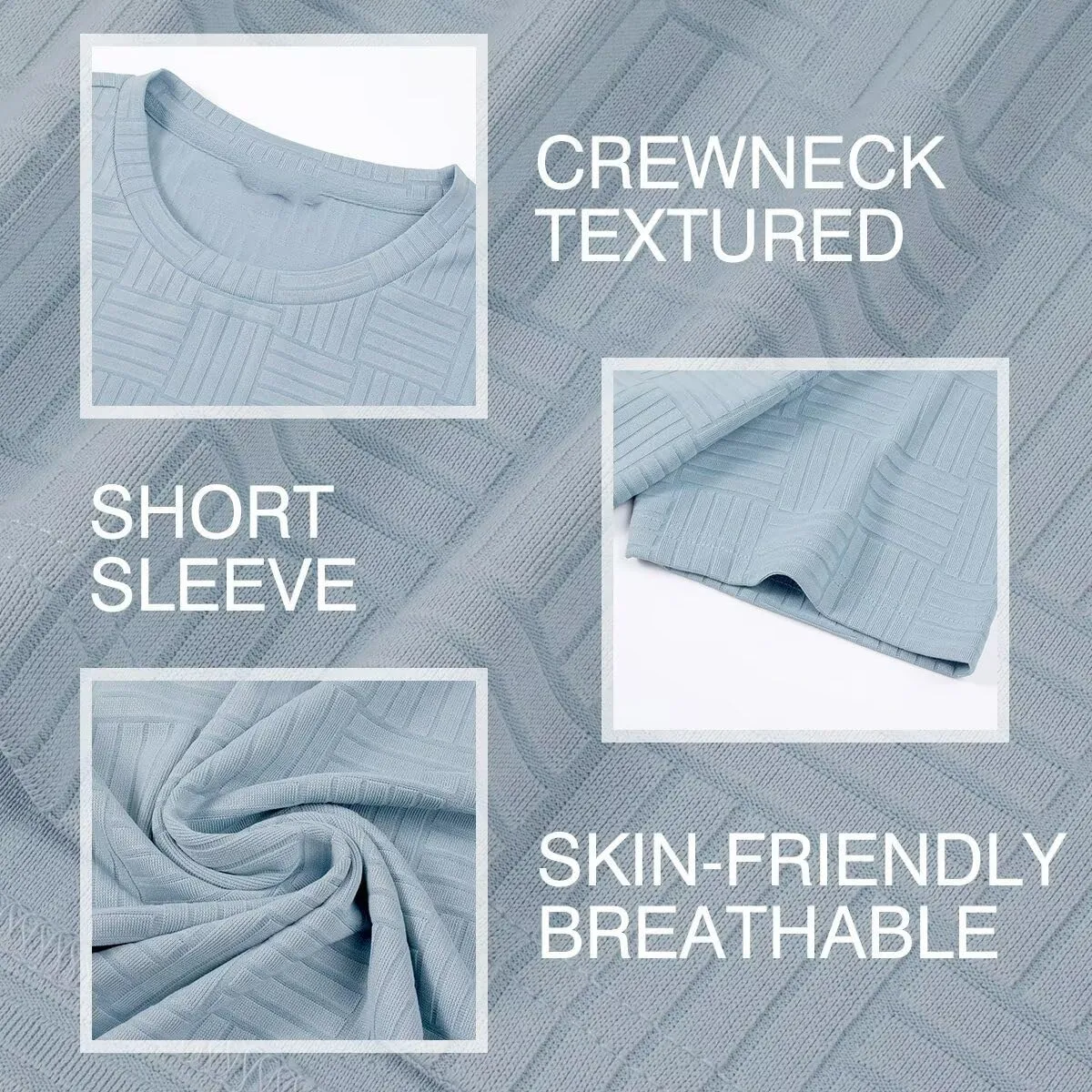 Men's T Shirts Summer Crewneck Tee Shirts Casual Textured Short Sleeve Pullover Tshirts