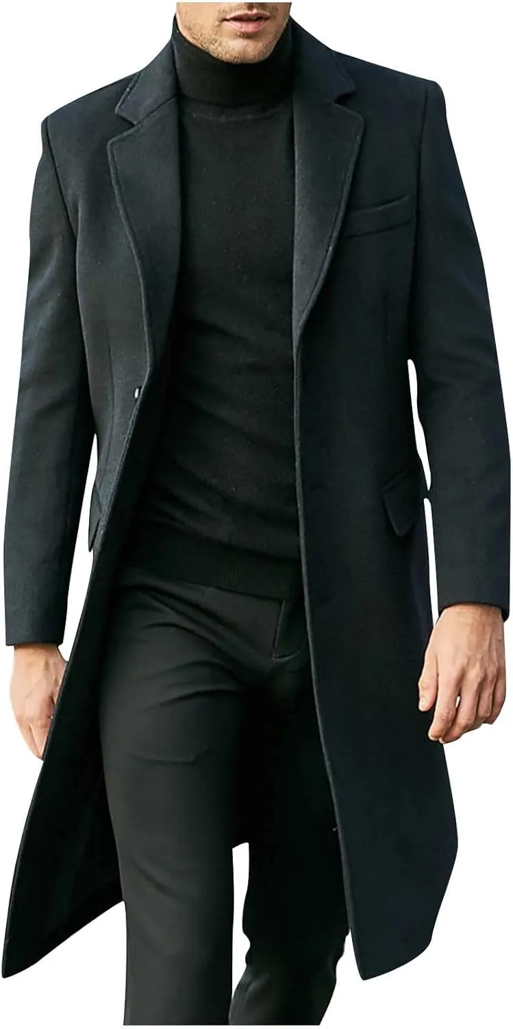 Men's Trench Coat Casual Wool Blend Long Jacket Coats Oversized Single Breasted Lapel 2024 Fall Winter Trenchcoat