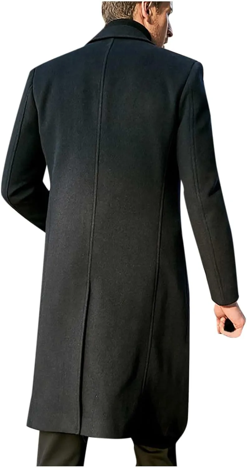Men's Trench Coat Casual Wool Blend Long Jacket Coats Oversized Single Breasted Lapel 2024 Fall Winter Trenchcoat