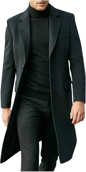 Men's Trench Coat Casual Wool Blend Long Jacket Coats Oversized Single Breasted Lapel 2024 Fall Winter Trenchcoat
