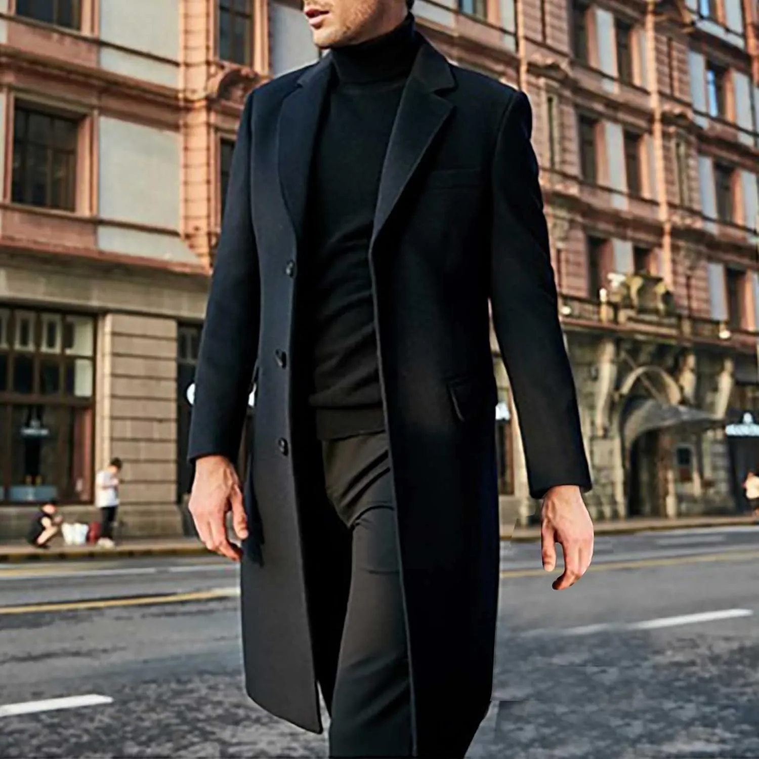 Men's Trench Coat Casual Wool Blend Long Jacket Coats Oversized Single Breasted Lapel 2024 Fall Winter Trenchcoat