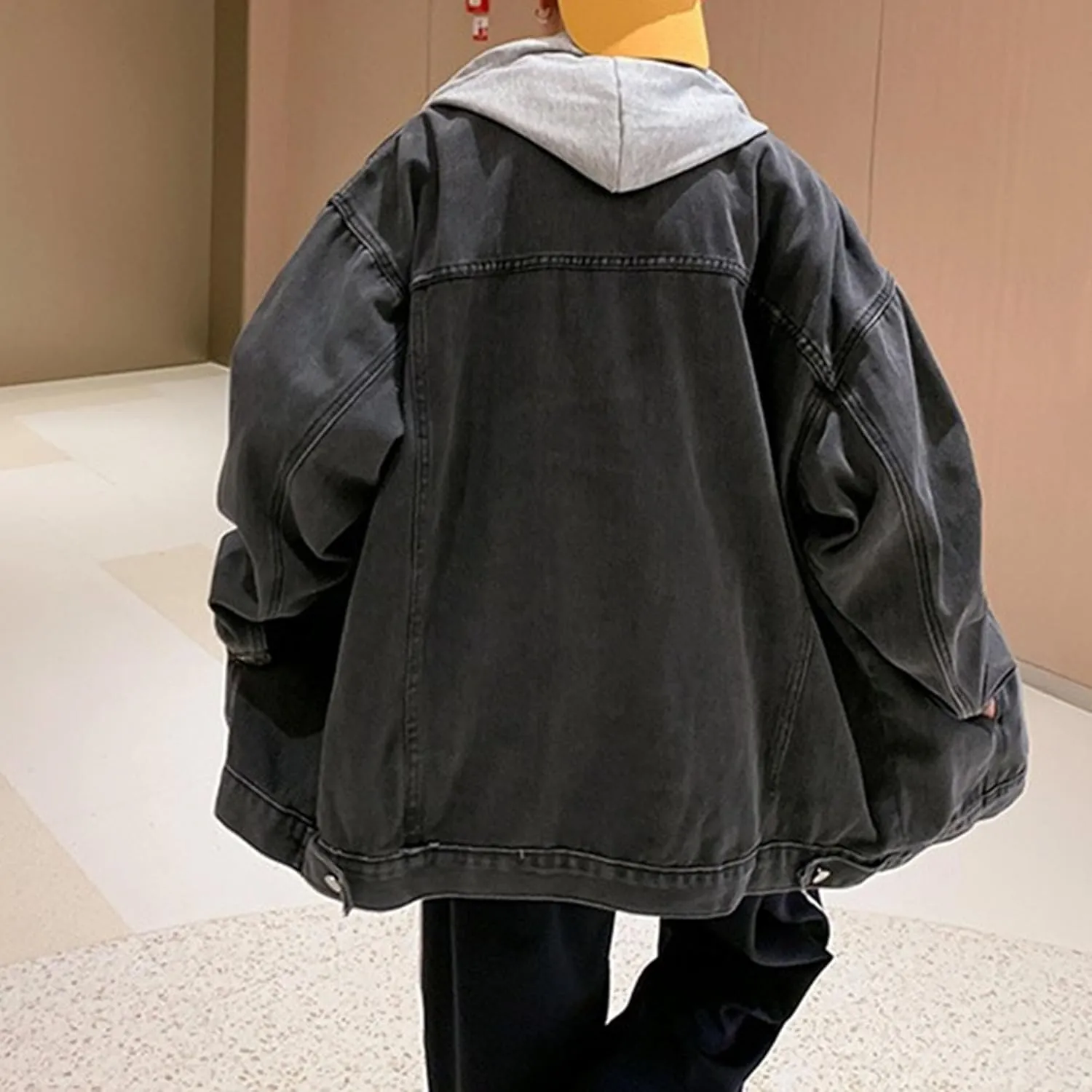 Men's Two Fake Hooded Denim Jackets Spring Fall Single Breasted Cowboys Coat Trendy Long Sleeve Hoodies Outwear
