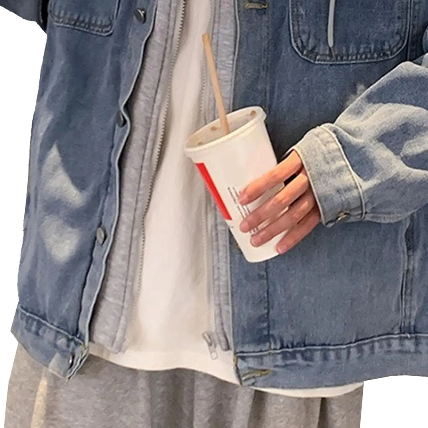 Men's Two Fake Hooded Denim Jackets Spring Fall Single Breasted Cowboys Coat Trendy Long Sleeve Hoodies Outwear