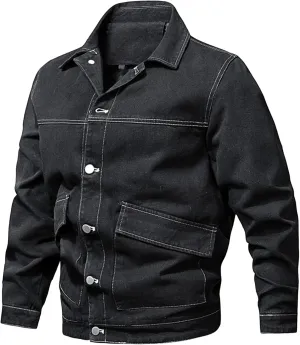 Men's Washed Denim Jacket Long Sleeve Button Down Trucker Coat with Pocket Distressed Casual Fall Jean Jackets
