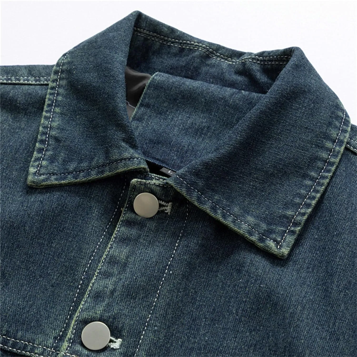 Men's Washed Denim Jacket Long Sleeve Button Down Trucker Coat with Pocket Distressed Casual Fall Jean Jackets