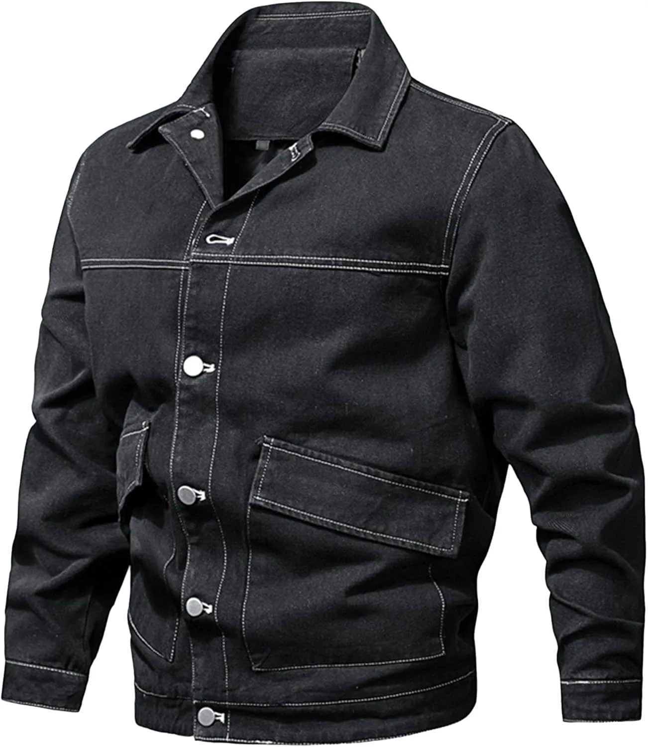 Men's Washed Denim Jacket Long Sleeve Button Down Trucker Coat with Pocket Distressed Casual Fall Jean Jackets