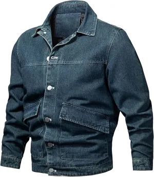 Men's Washed Denim Jacket Long Sleeve Button Down Trucker Coat with Pocket Distressed Casual Fall Jean Jackets
