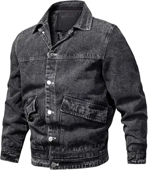 Men's Washed Denim Jacket Long Sleeve Button Down Trucker Coat with Pocket Distressed Casual Fall Jean Jackets