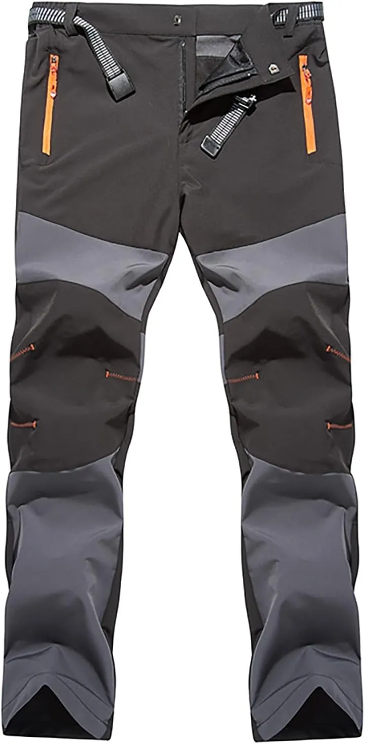 Mens Waterproof Ski Snow Pants Straight Leg Hiking Softshell Cargo Fleece Lined Warm Windproof Outdoor Fishing Pants