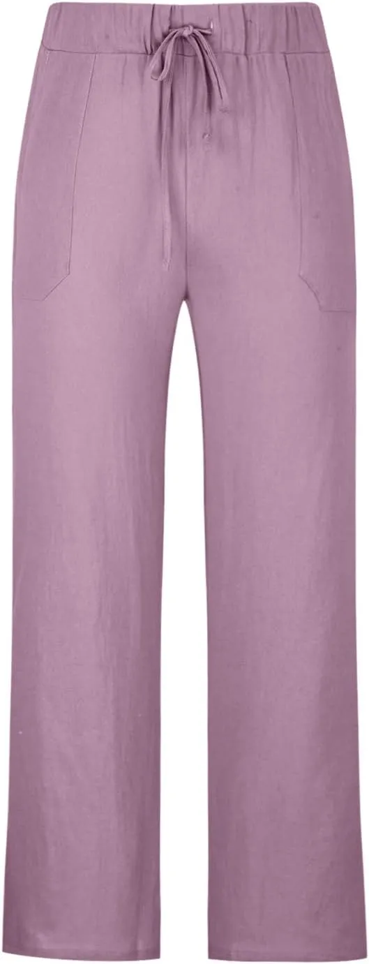 Men's Wide Leg Pant Men's Elastic Waist Blended Breathable Comfortable Soft Beach Casual Trousers Solid Color Trousers
