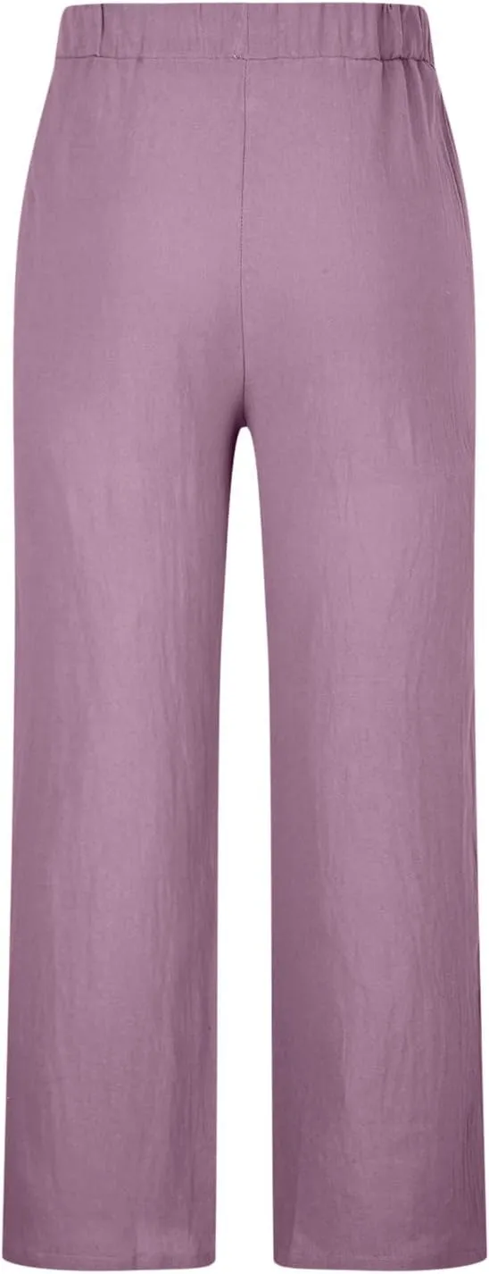 Men's Wide Leg Pant Men's Elastic Waist Blended Breathable Comfortable Soft Beach Casual Trousers Solid Color Trousers