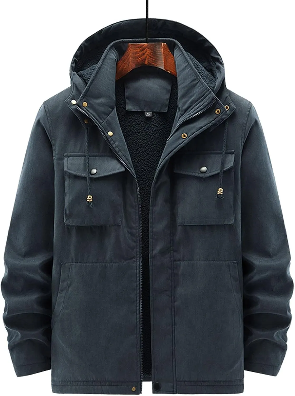 Men's Winter Hooded Jacket Windproof Sherpa Lined Fleece Windbreaker Winter Military Thicken Parka Jacket Warm Coat