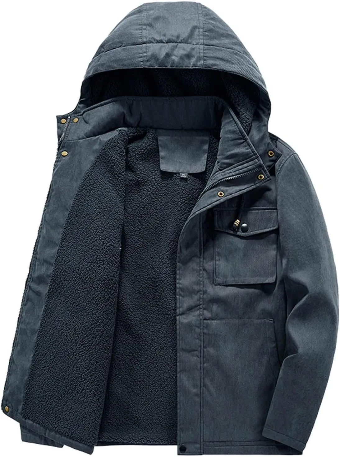 Men's Winter Hooded Jacket Windproof Sherpa Lined Fleece Windbreaker Winter Military Thicken Parka Jacket Warm Coat