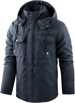 Men's Winter Hooded Jacket Windproof Sherpa Lined Fleece Windbreaker Winter Military Thicken Parka Jacket Warm Coat