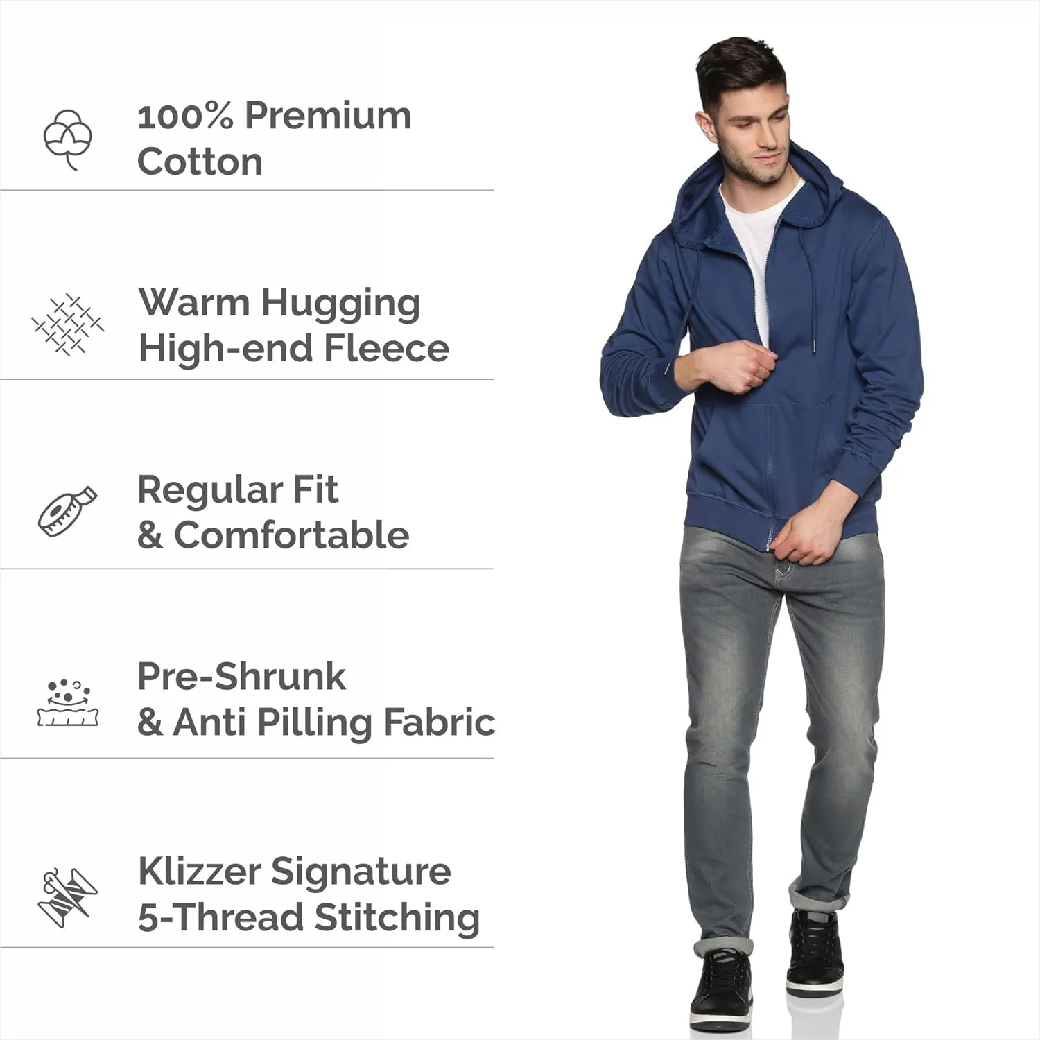 Mens Zip Up Hoodie of Cotton Fleece Heavyweight sweatshirt hoodie