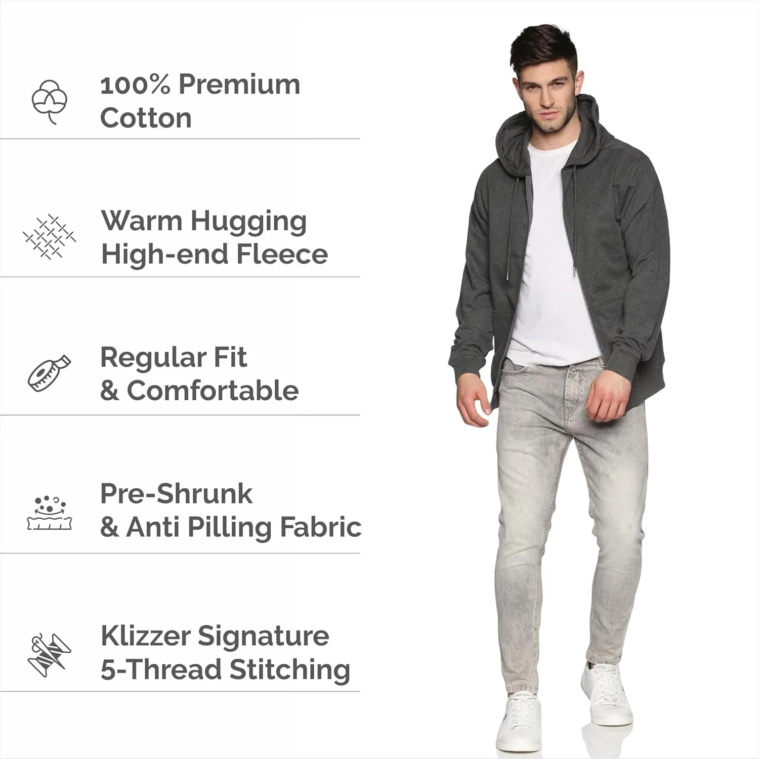 Mens Zip Up Hoodie of Cotton Fleece Heavyweight sweatshirt hoodie