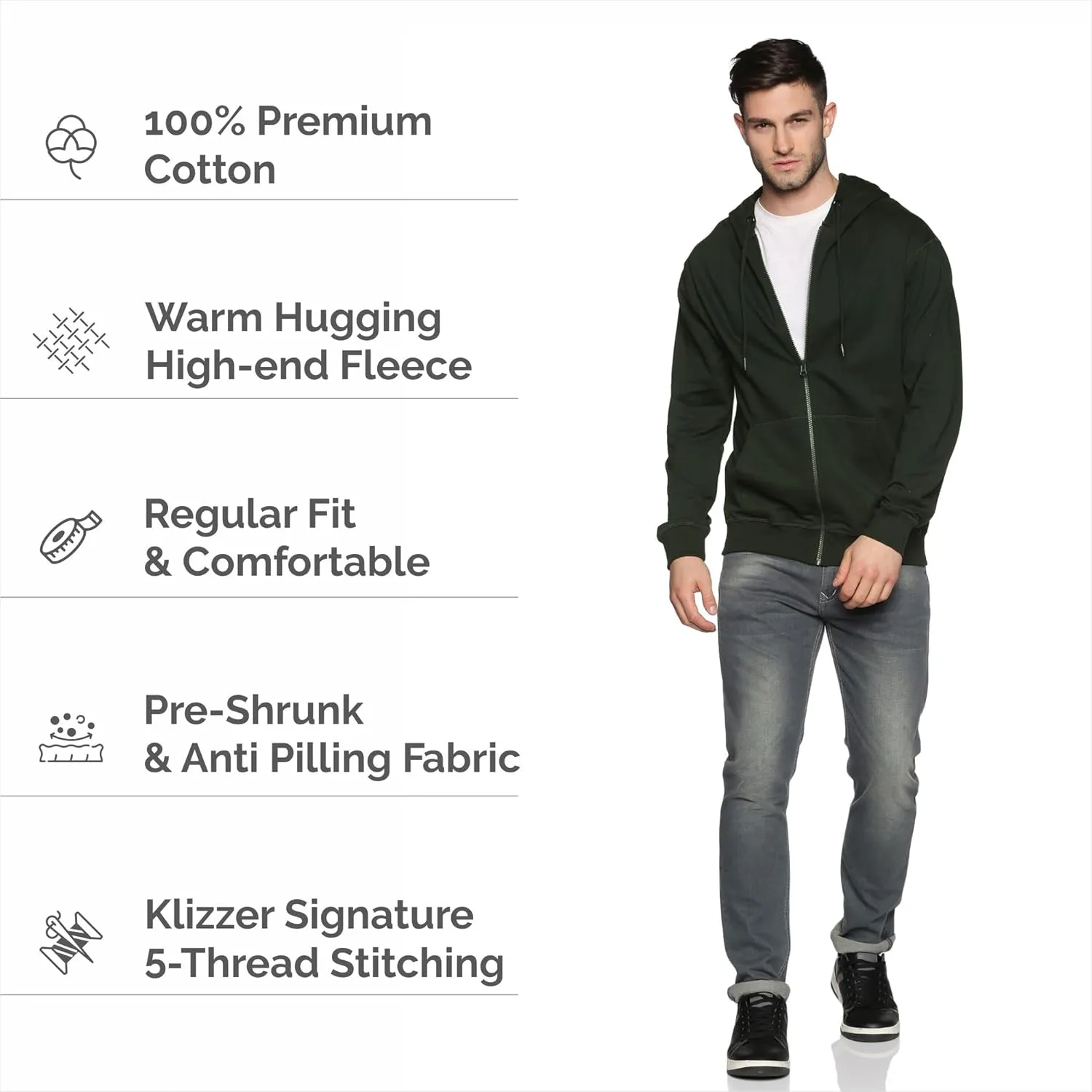 Mens Zip Up Hoodie of Cotton Fleece Heavyweight sweatshirt hoodie